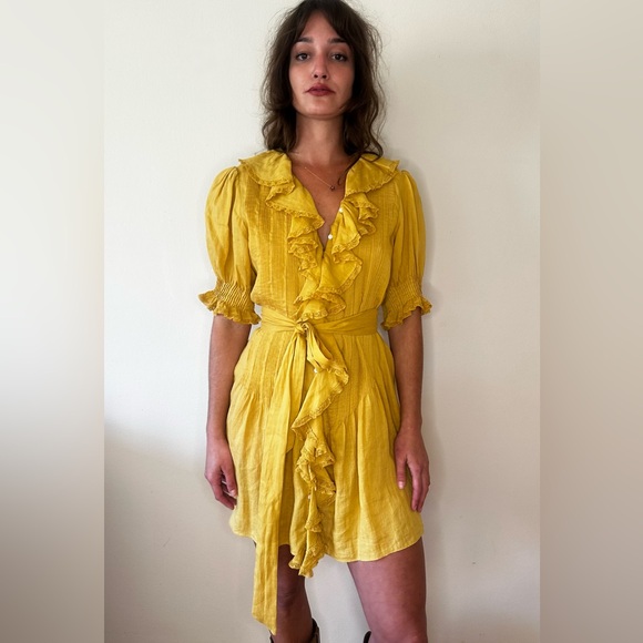 Doen mustard pintucked ruffle dress - Picture 2 of 11